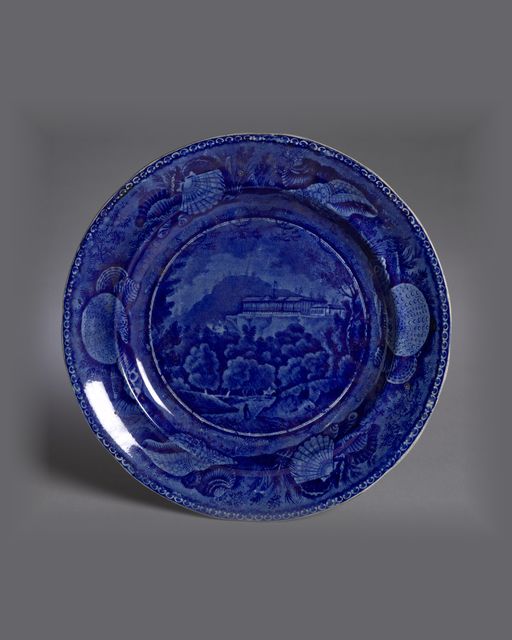 Deep blue Staffordshire shell-border plate