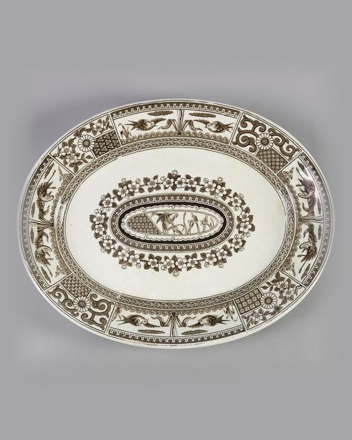 Brown transferware platter, Aesthetic Movement