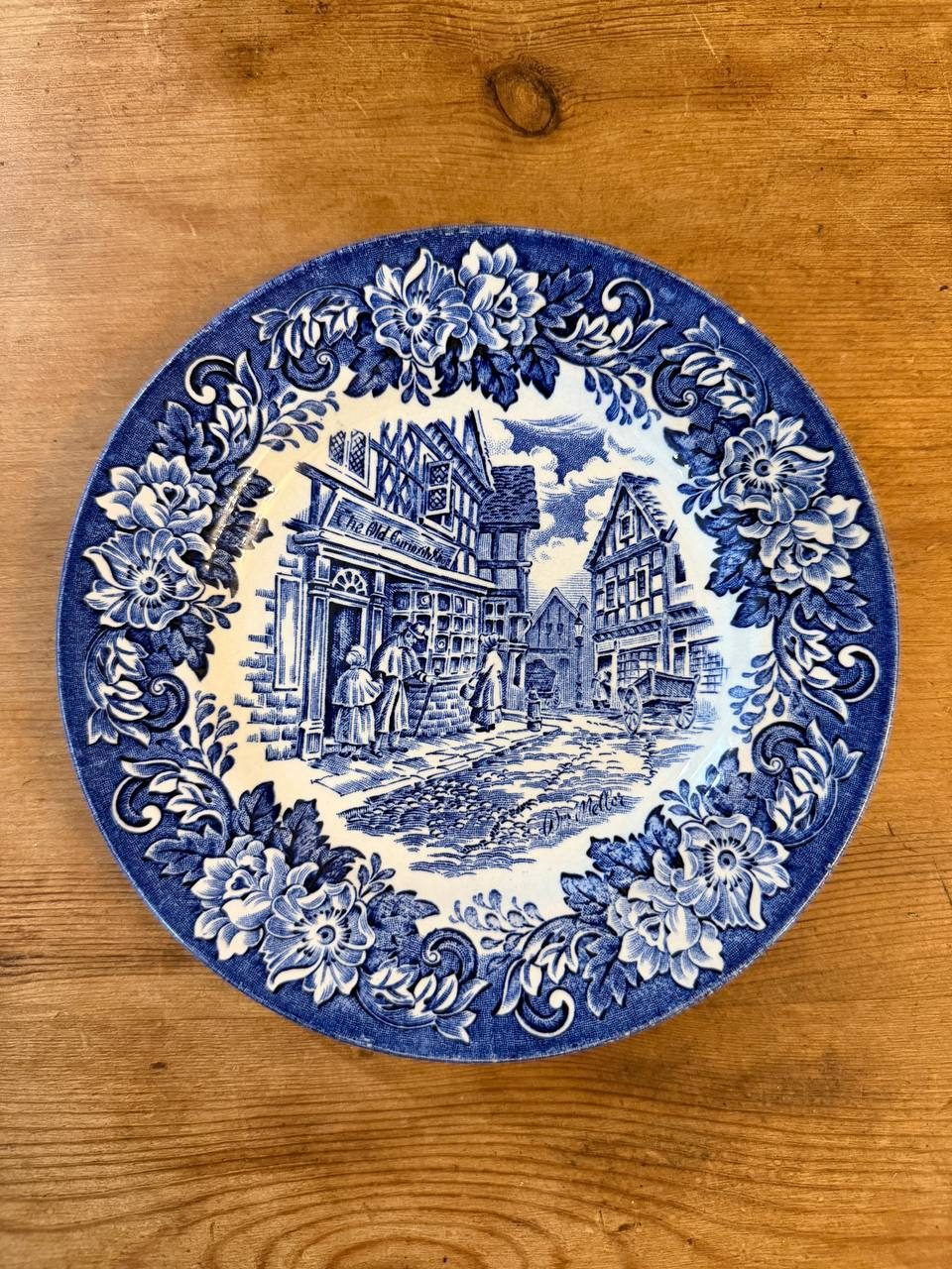 Dickens Series Blue Transferware Plate — "Little Nell & Grandfather Leaving" — photo 2