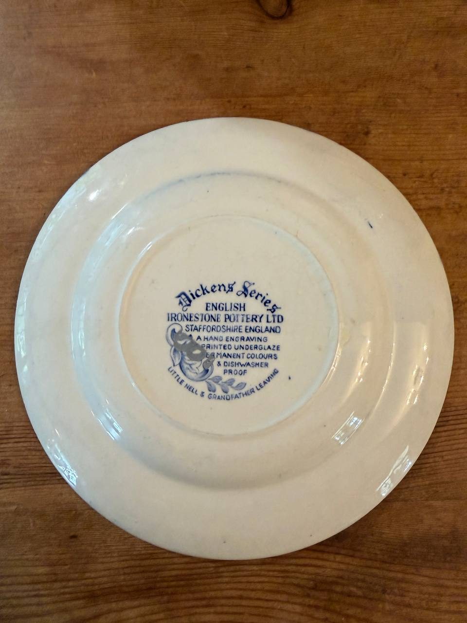 Dickens Series Blue Transferware Plate — "Little Nell & Grandfather Leaving" — photo 3