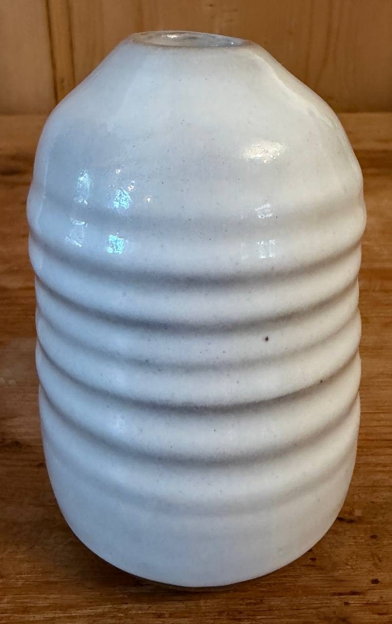 Handmade Stoneware Bud Vase — White Ribbed Beehive — photo 2