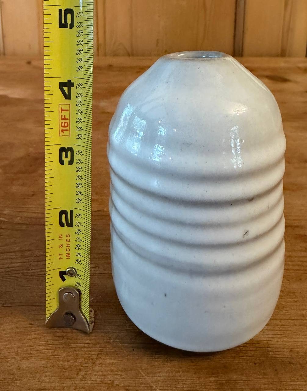 Handmade Stoneware Bud Vase — White Ribbed Beehive — photo 3