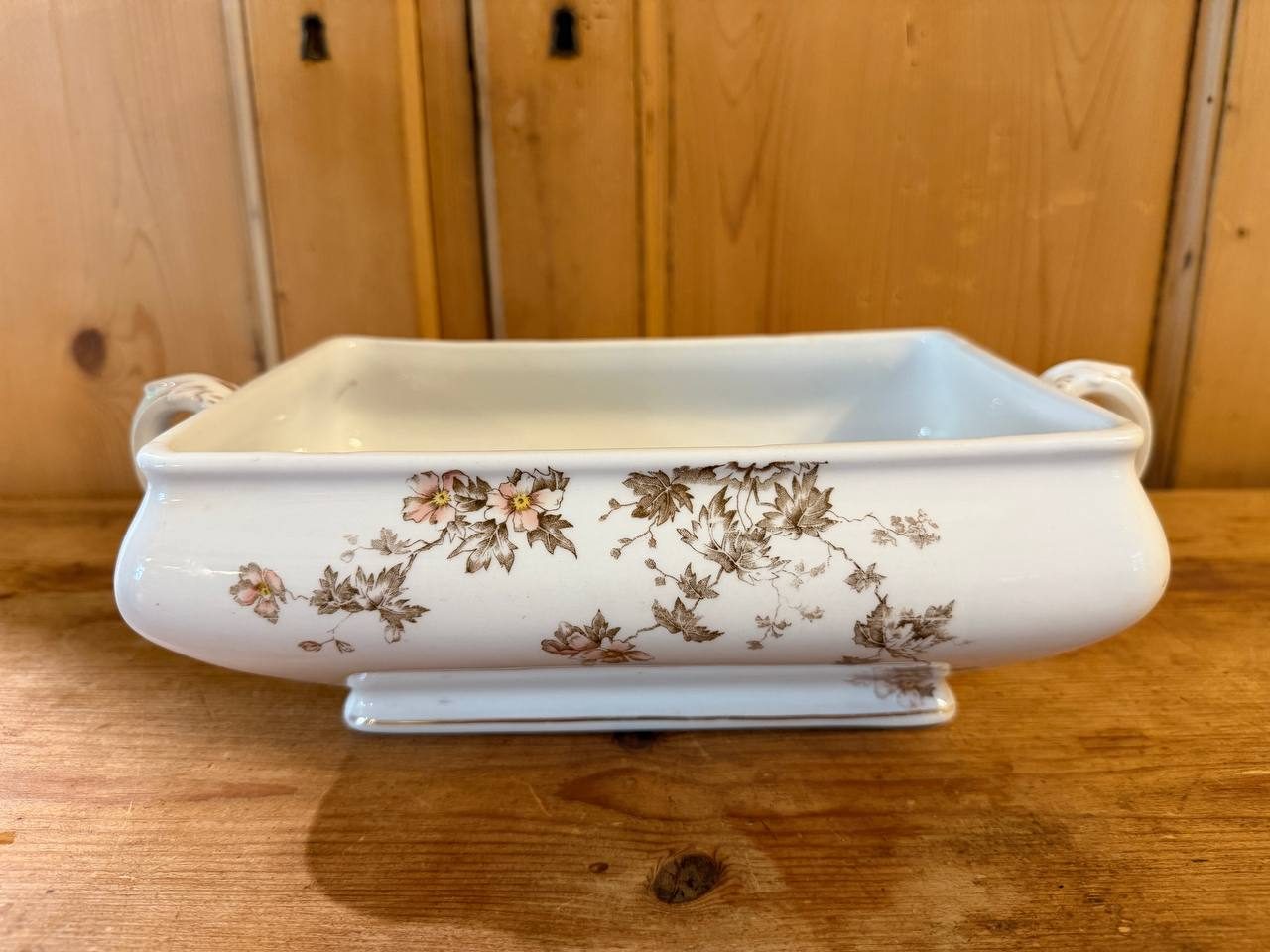 Antique Maddock & Co Royal Stone China Serving Dish — Brown Floral Transferware — photo 2