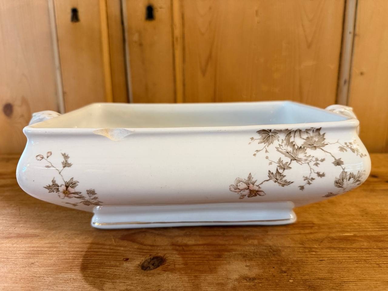 Antique Maddock & Co Royal Stone China Serving Dish — Brown Floral Transferware — photo 4