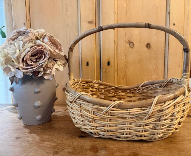 Large Rattan Gathering Basket with Bentwood Handle
