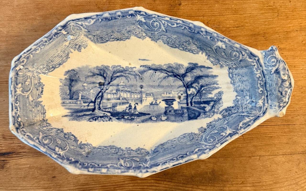 Early Staffordshire Blue Transferware Relish Dish — c. 1830s–1860s — photo 3