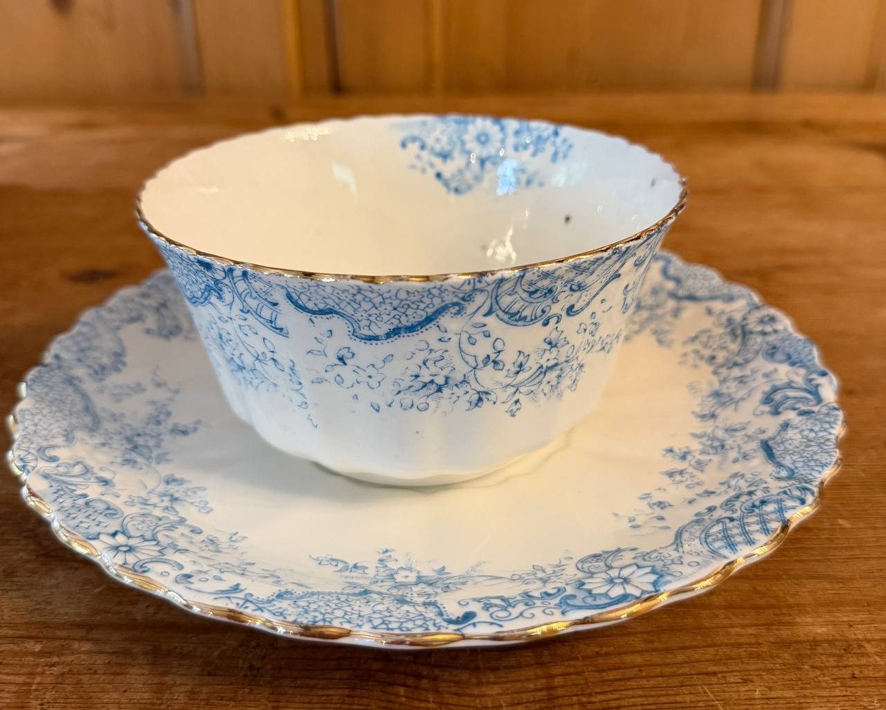 Antique Royal Albert Crown China Blue Transferware Bowl & Plate — photo 2