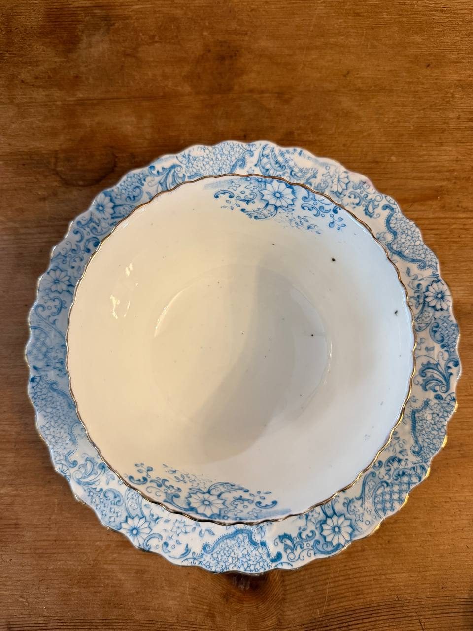 Antique Royal Albert Crown China Blue Transferware Bowl & Plate — photo 3