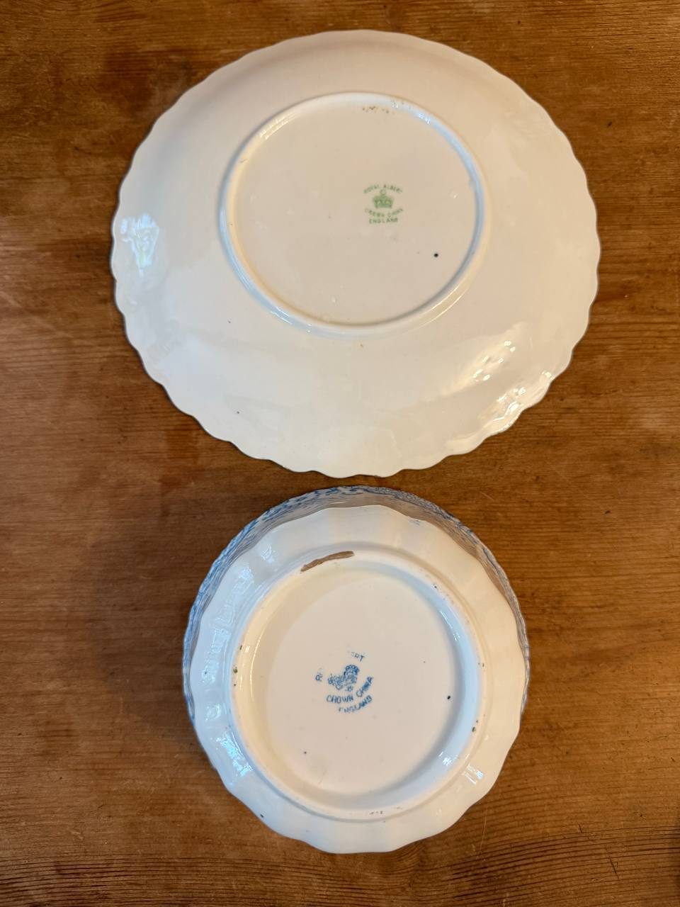 Antique Royal Albert Crown China Blue Transferware Bowl & Plate — photo 4