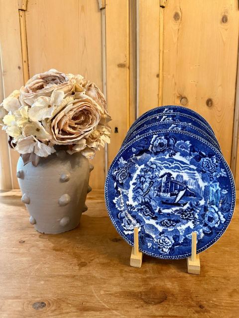 Antique Wedgwood "Landscape" Blue Transferware Plates, Set of 4 — Etruria England
