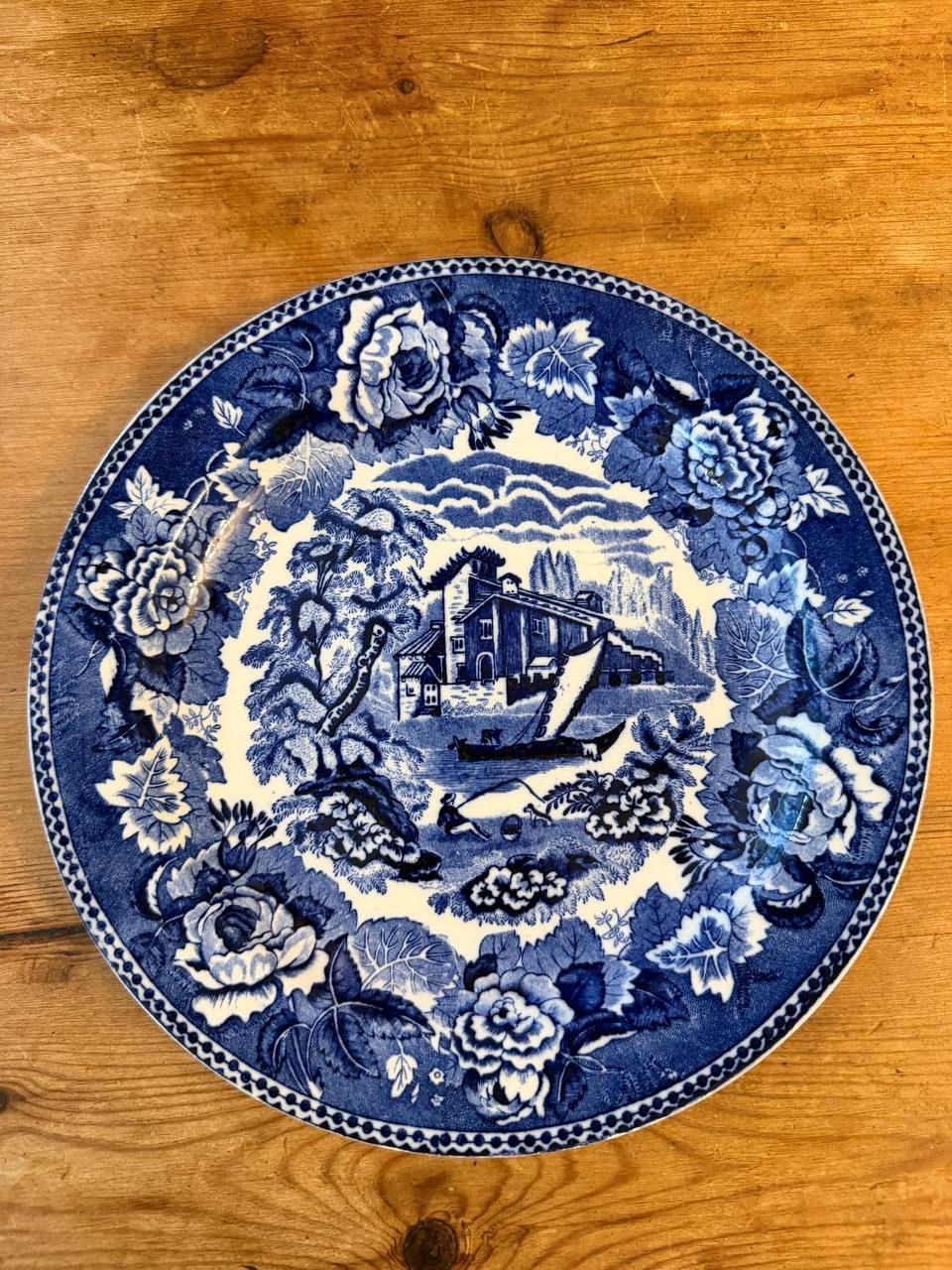 Antique Wedgwood "Landscape" Blue Transferware Plates, Set of 4 — Etruria England — photo 2