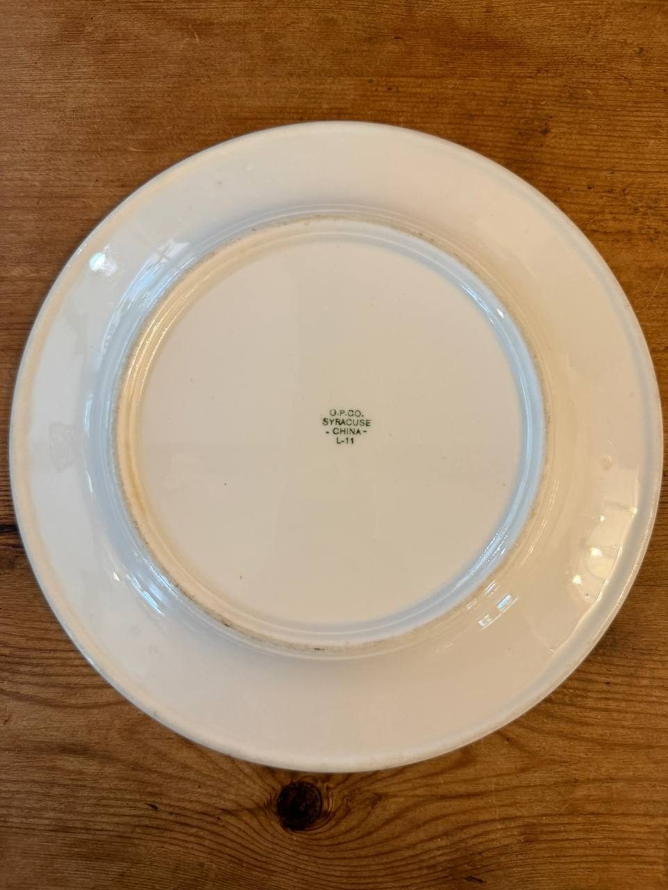 Vintage O.P. Co. Syracuse China Monogrammed Restaurant Ware Plate — Teal Scroll Border — photo 4