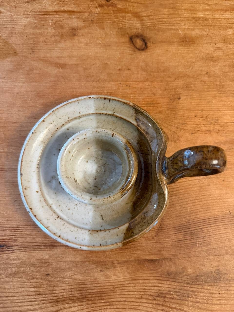 Handmade Stoneware Chamberstick Candle Holder — Signed Studio Pottery — photo 2