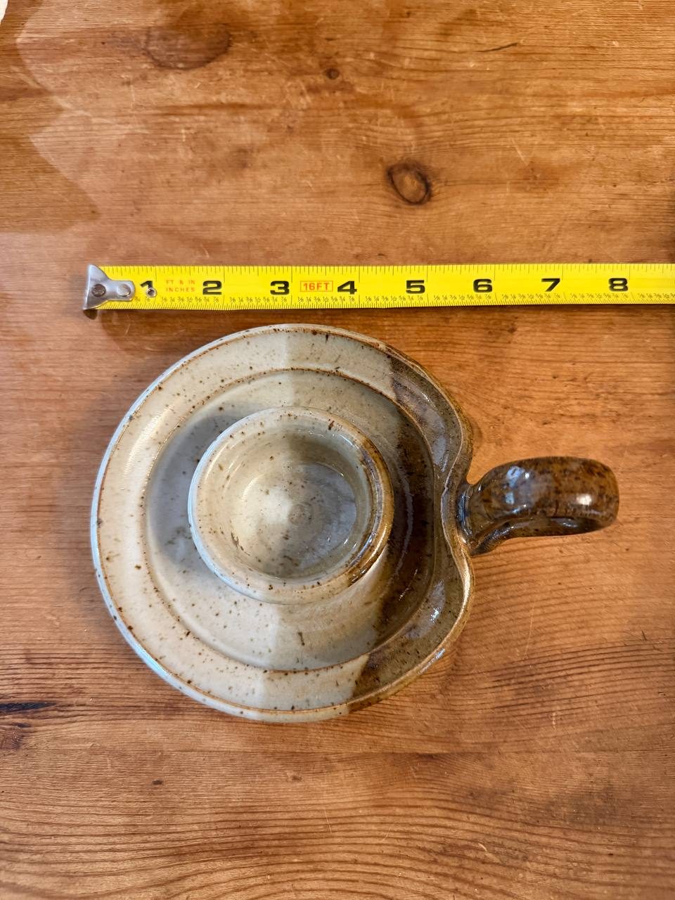 Handmade Stoneware Chamberstick Candle Holder — Signed Studio Pottery — photo 3