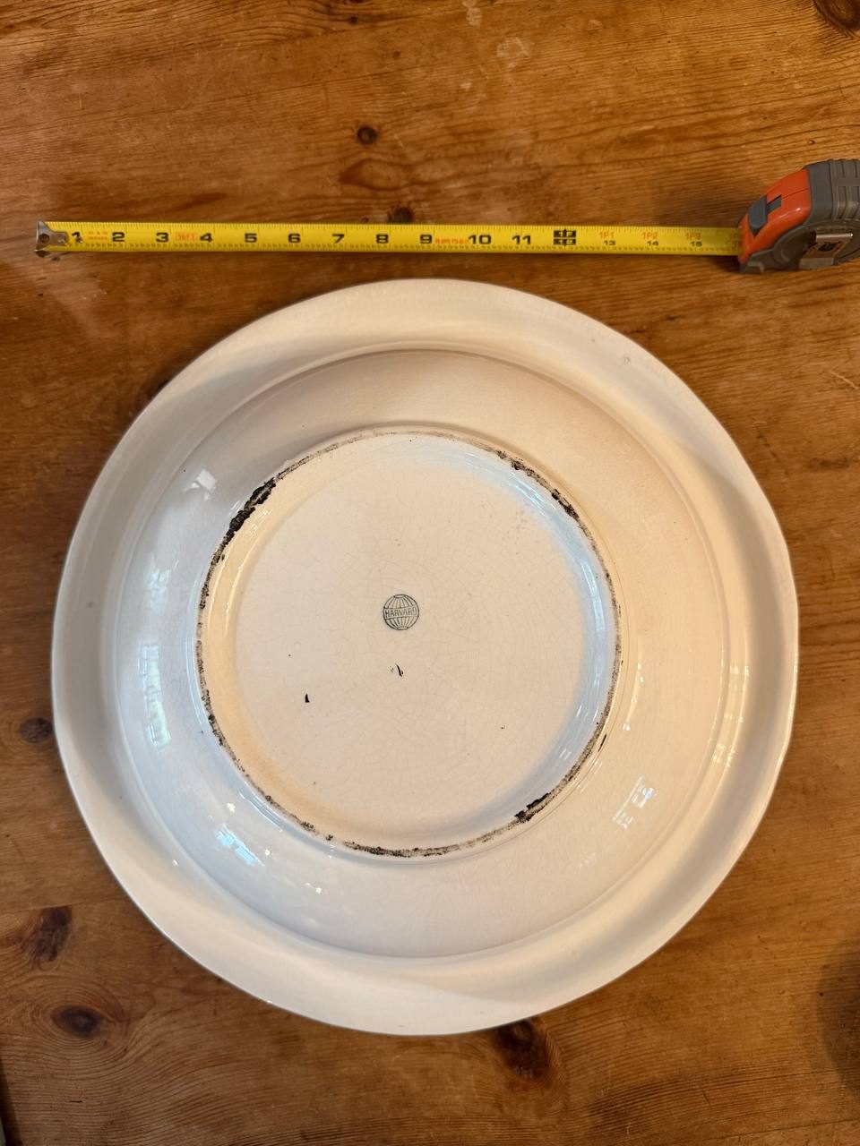 Antique White Ironstone Wash Basin — 16" Embossed Rim with Gilt Line — photo 3