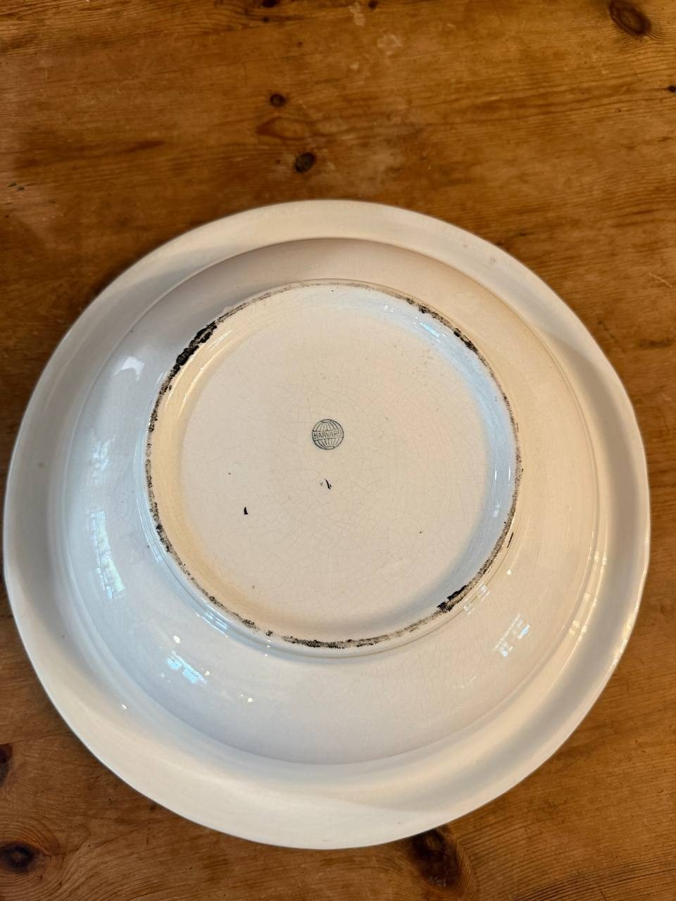 Antique White Ironstone Wash Basin — 16" Embossed Rim with Gilt Line — photo 4
