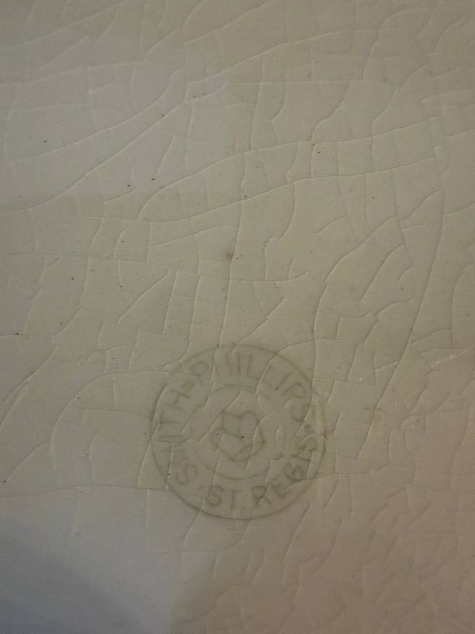 Antique Scalloped Ironstone Platter — Teal Floral Transfer, "St. Regis" — 15" — photo 4