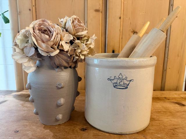 Vintage 2-Gallon Stoneware Crown Crock — Cobalt Crown Stamp
