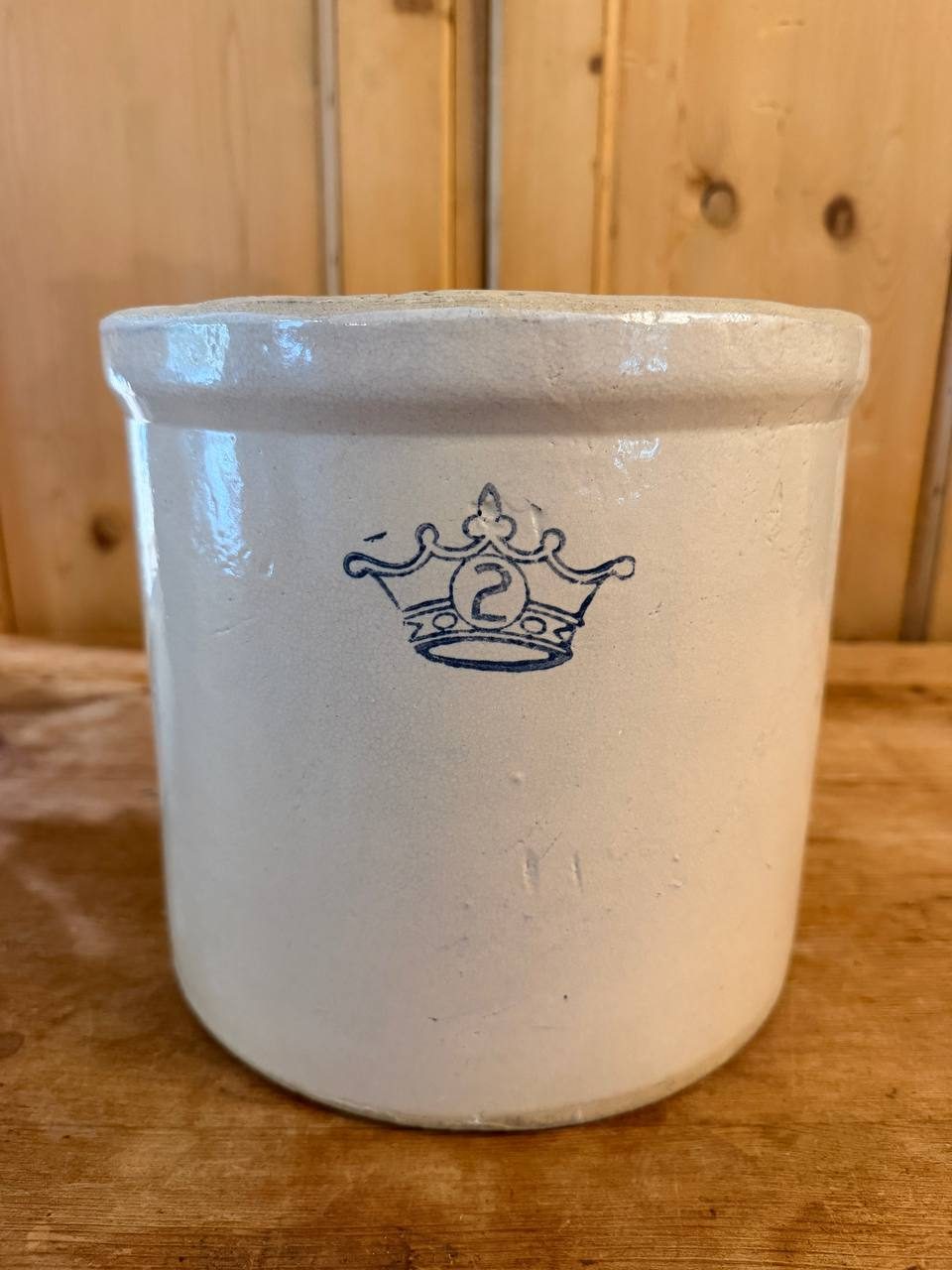 Vintage 2-Gallon Stoneware Crown Crock — Cobalt Crown Stamp — photo 2