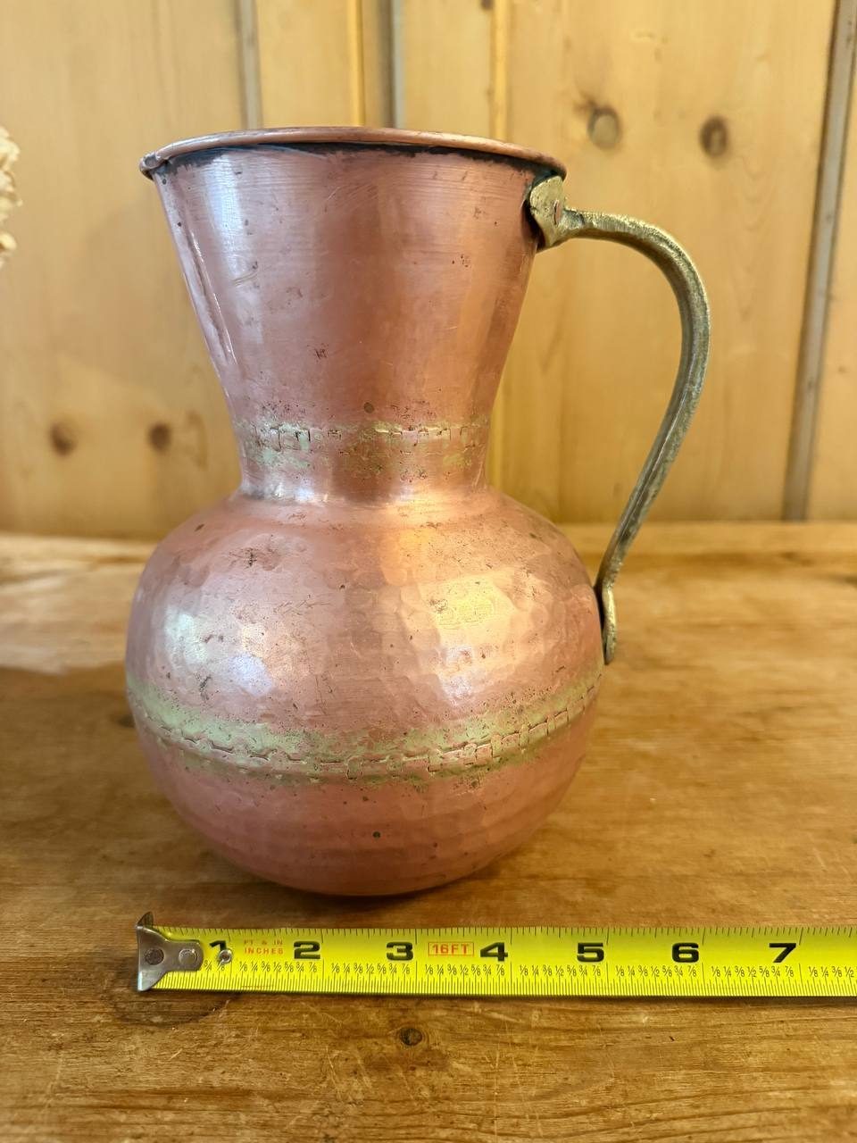Hand-Hammered Copper Pitcher with Brass Handle — Dovetail Seams — photo 2