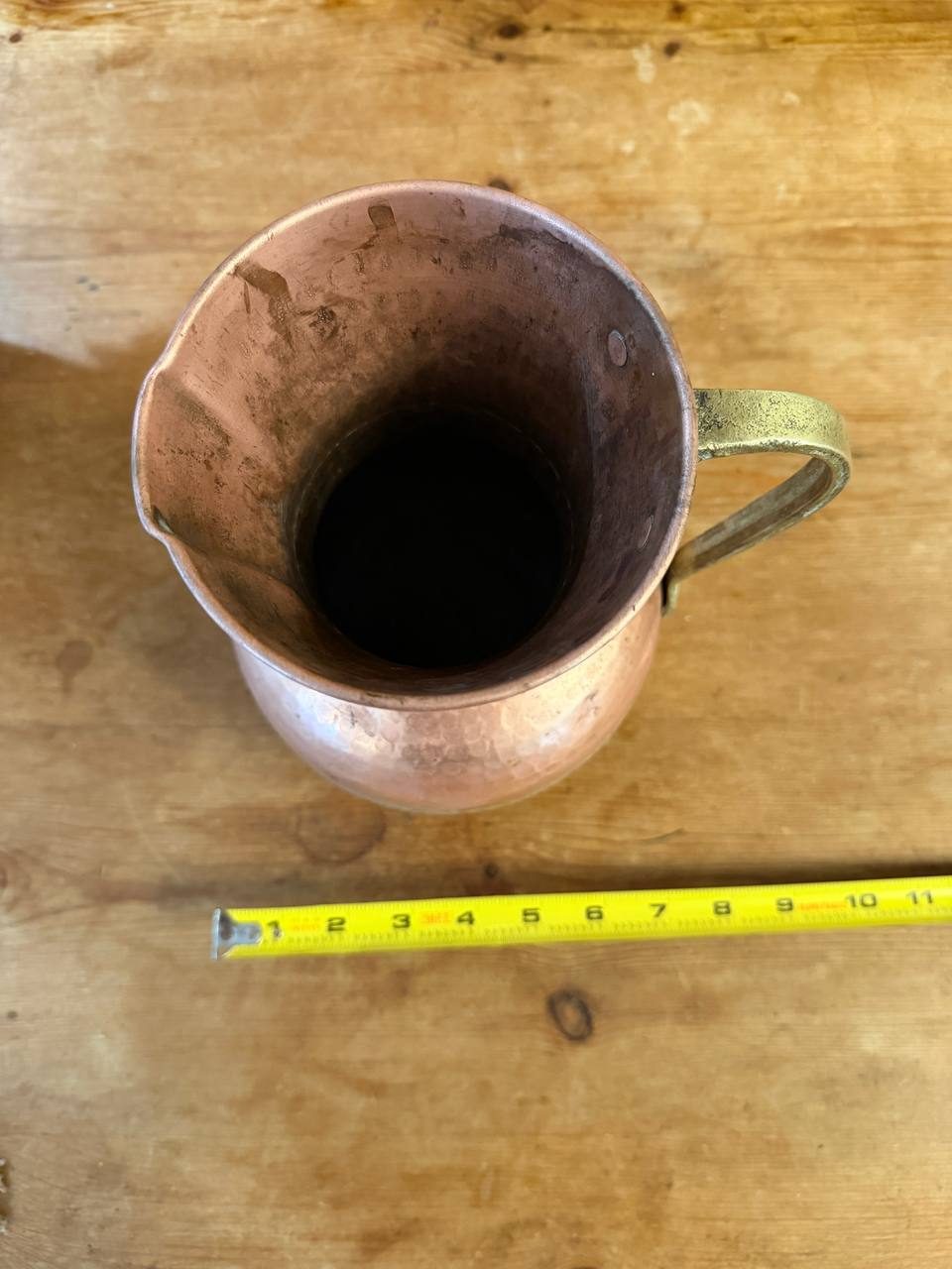 Hand-Hammered Copper Pitcher with Brass Handle — Dovetail Seams — photo 5