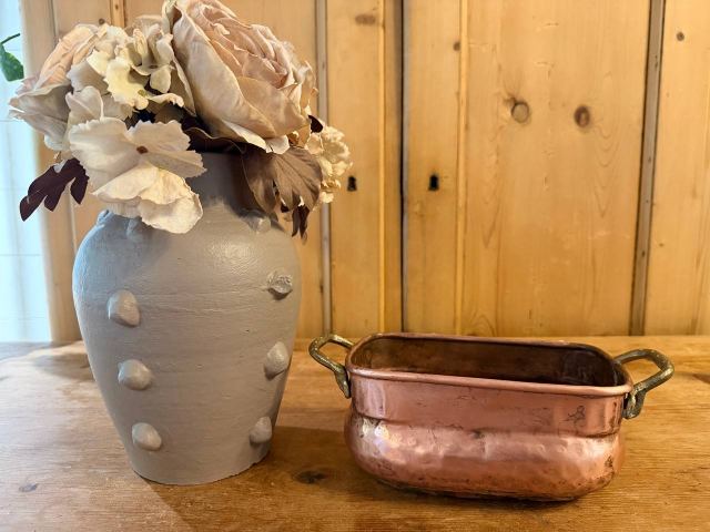 Hand-Hammered Copper Planter with Brass Handles — Rectangular Jardiniere