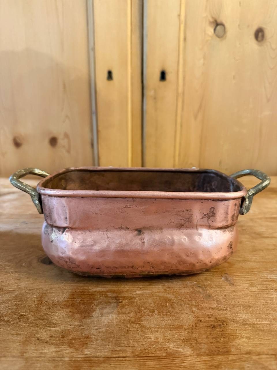 Hand-Hammered Copper Planter with Brass Handles — Rectangular Jardiniere — photo 2