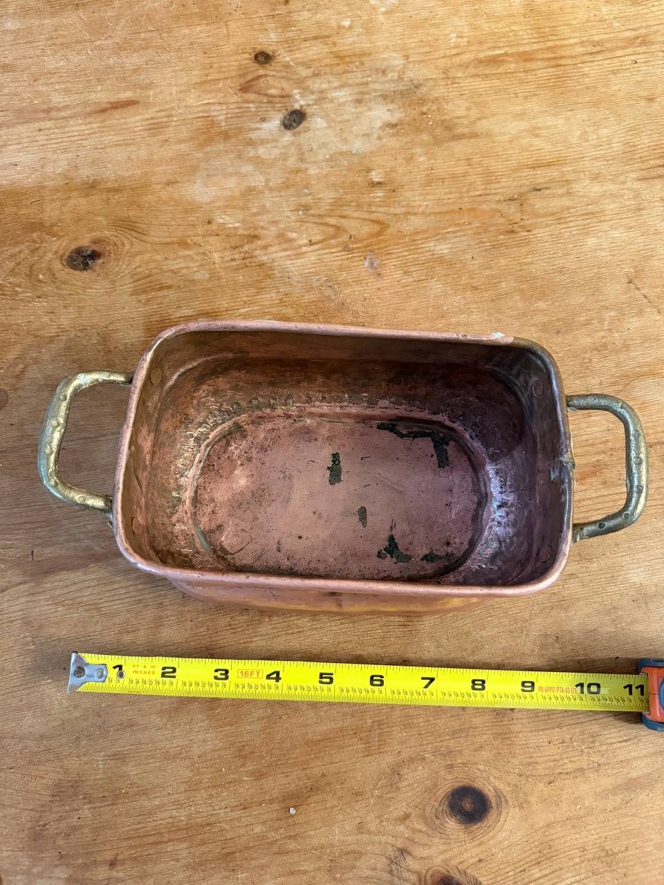 Hand-Hammered Copper Planter with Brass Handles — Rectangular Jardiniere — photo 3
