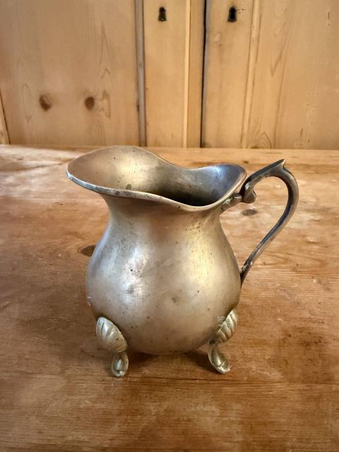 Footed Cream Pitcher on Shell Feet, Worn Silverplate