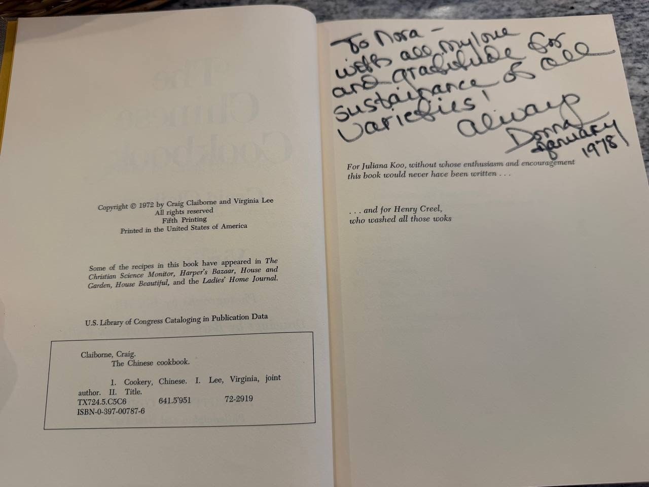 The Chinese Cookbook — Craig Claiborne & Virginia Lee, Lippincott 1972, Inscribed — photo 4