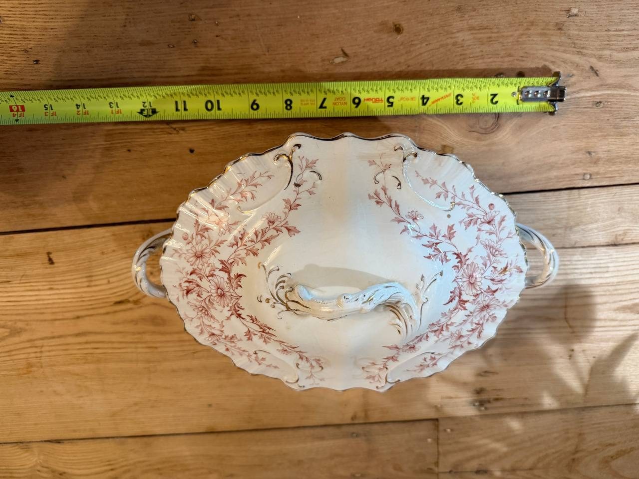 Burgess & Leigh Daisy Covered Vegetable Tureen 12in Red Transferware c.1890s — photo 5