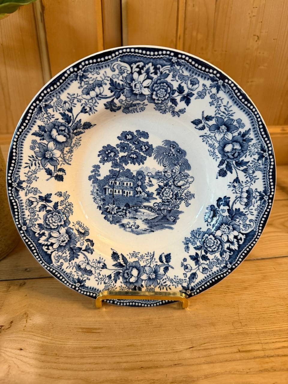 Clarice Cliff Royal Staffordshire Tonquin Blue Transferware Rimmed Soup Bowl 8in — photo 2