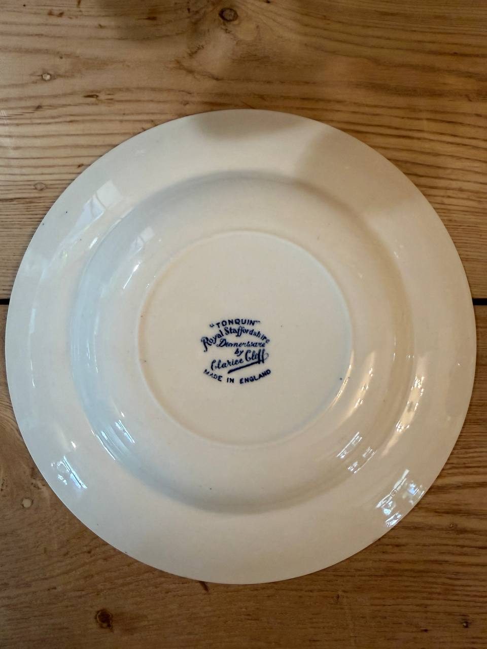 Clarice Cliff Royal Staffordshire Tonquin Blue Transferware Rimmed Soup Bowl 8in — photo 3