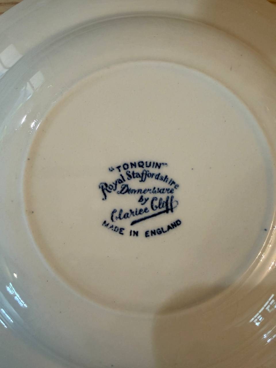 Clarice Cliff Royal Staffordshire Tonquin Blue Transferware Rimmed Soup Bowl 8in — photo 4