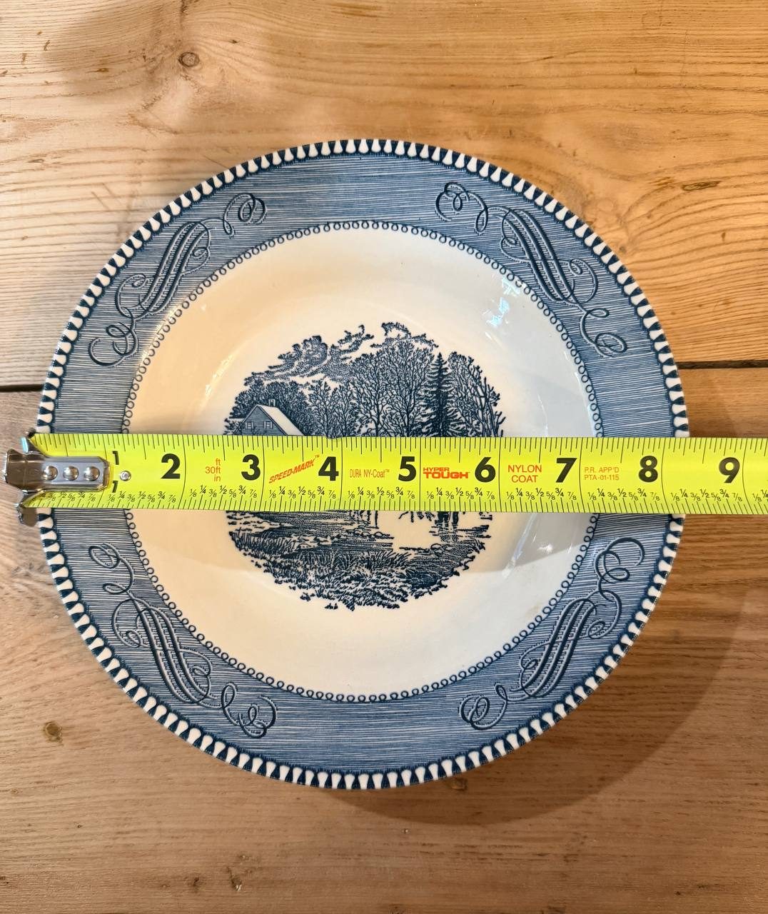 Royal China Currier & Ives Early Winter Blue Rimmed Soup Bowl 8.5in Transferware — photo 3